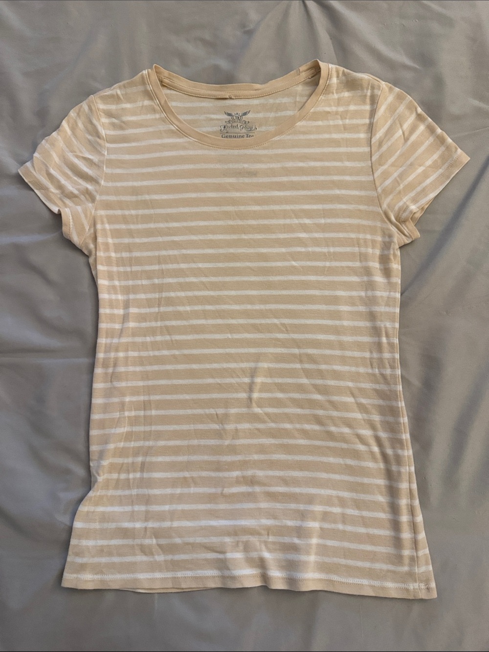 Faded Glory Beige and White Striped Short Sleeve Tee